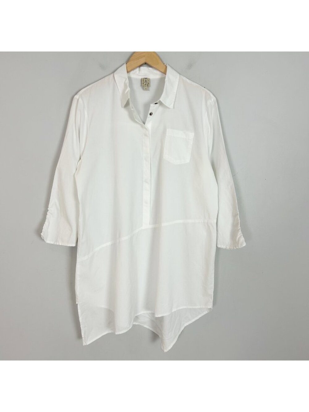 XCVI White Tunic Collared Shirt Asymmetric Hem Classic Relaxed Size Large Womens